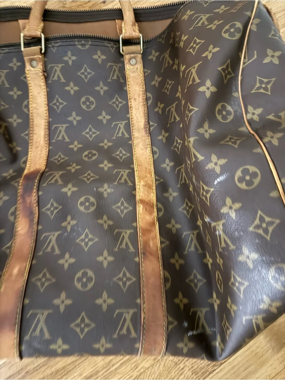 Louis Vuitton Monogram Canvas Duffel with Tan Leather Handles